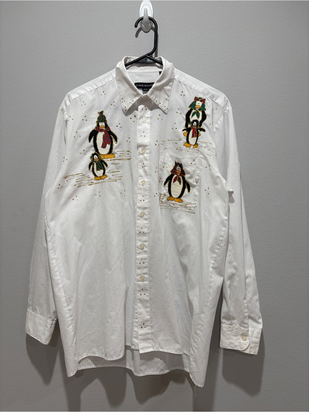 Dimension Embroidered Penguin White Button-Down Shirt Size M
